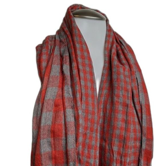 Bass Infinity Scarf Reversible One Size Plaid Red / Grey Wrap Neckwear Unisex - Picture 3 of 6